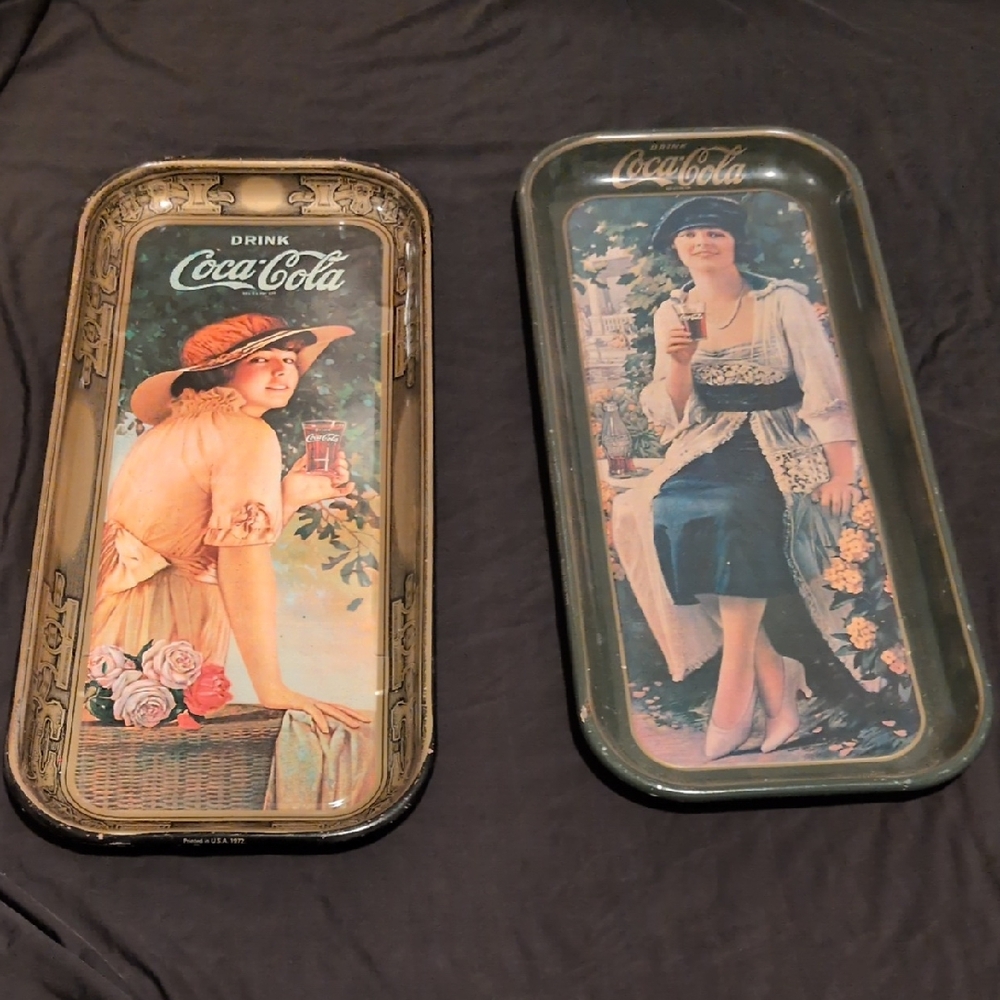 Coca-Cola Decorative Trays with Classic Art in Red and Green